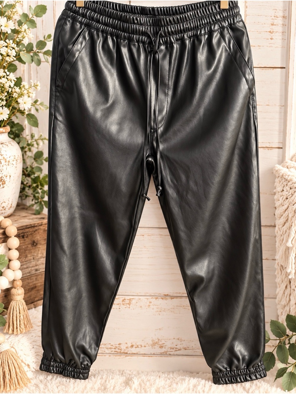 Dollhouse Black Faux Leather pleather Jogger Pants